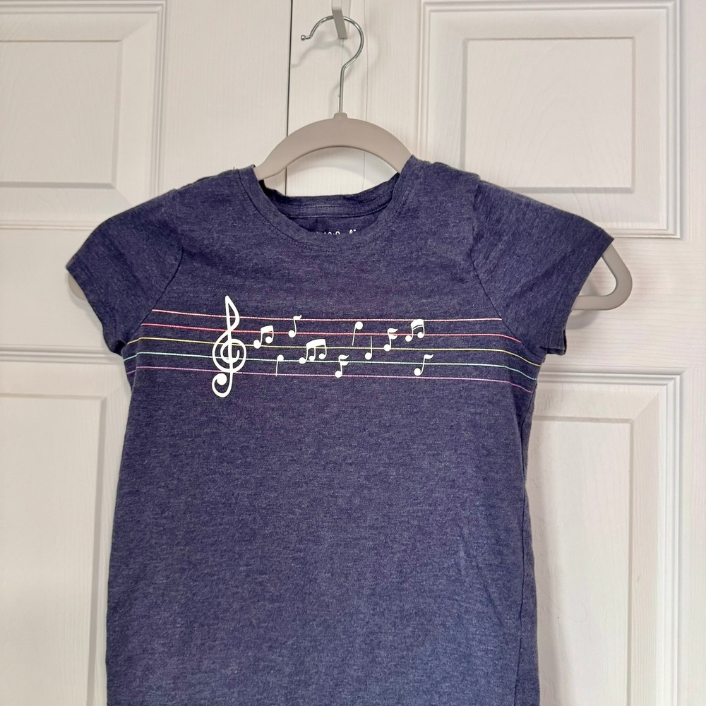 Cat & Jack Kids Girls Blue Short Sleeve T Shirt Music Notes Graphic Size S 6/6X